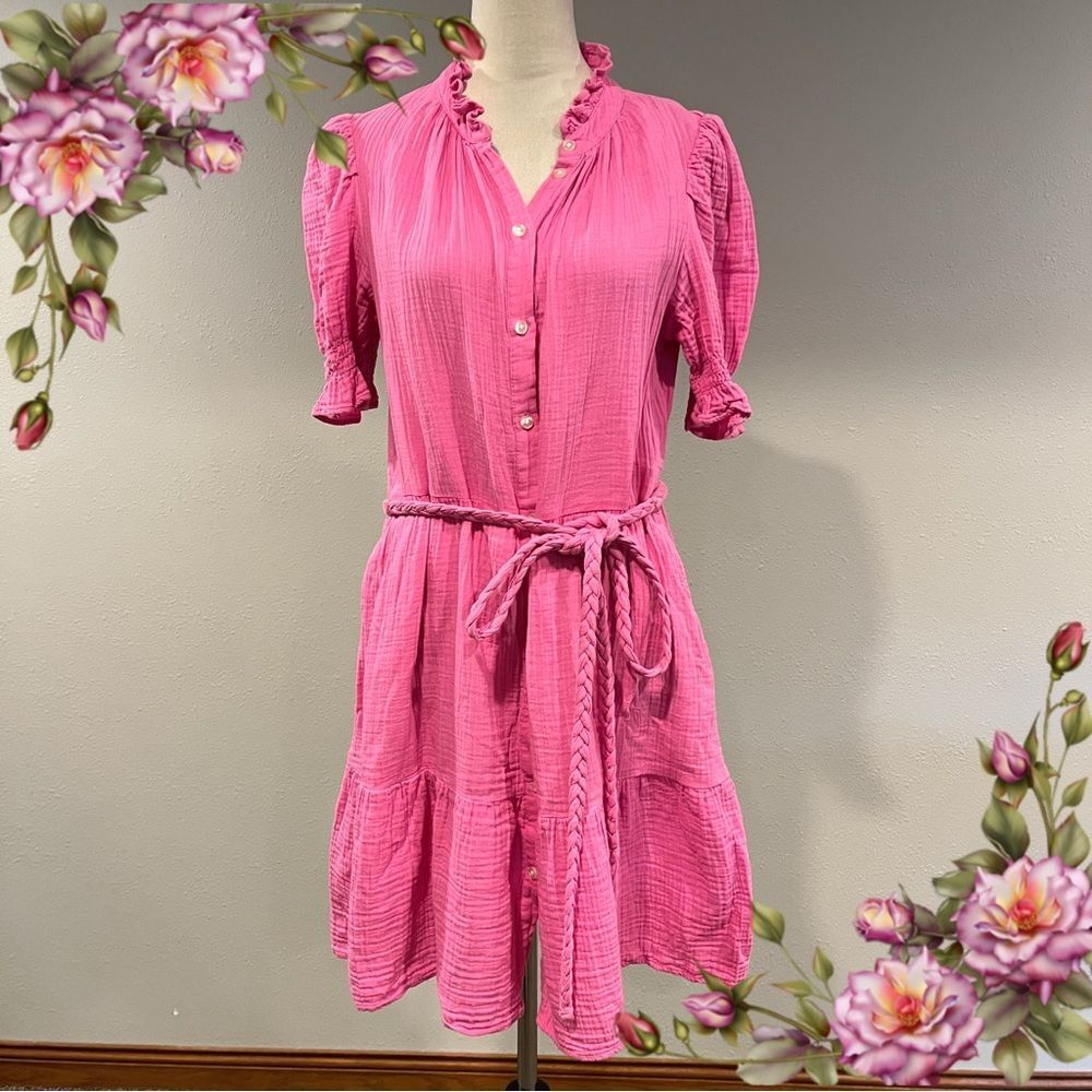 GAP Pink button down short sleeves mini Dress with belt size small